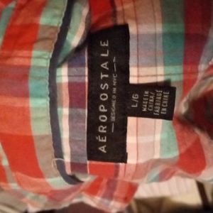 Aeropostale button down long sleeve light red and blue checkerboard